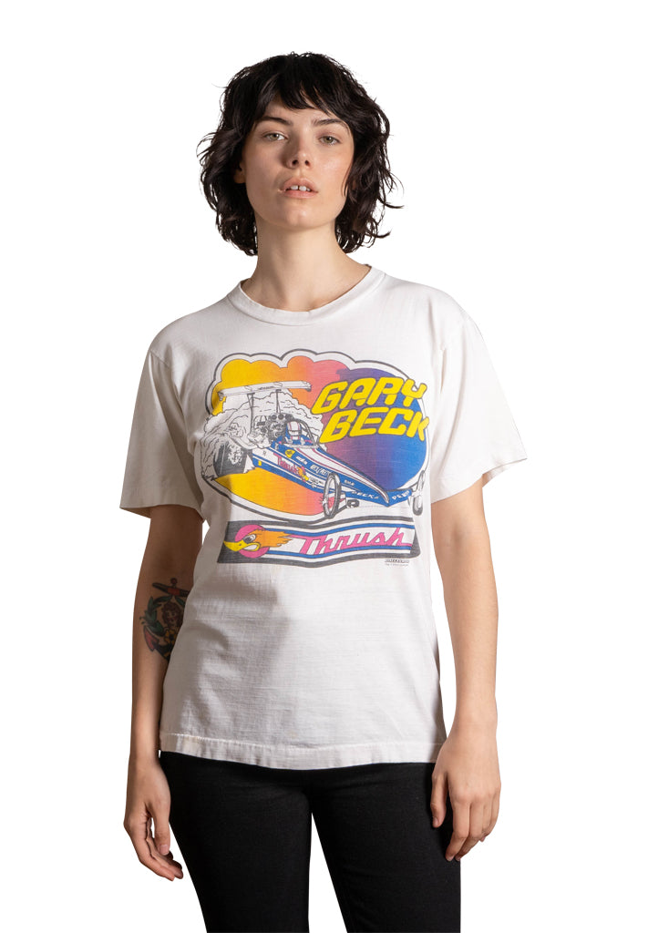 Vintage 1970’s Gary Beck Drag Racing Water Print T-Shirt